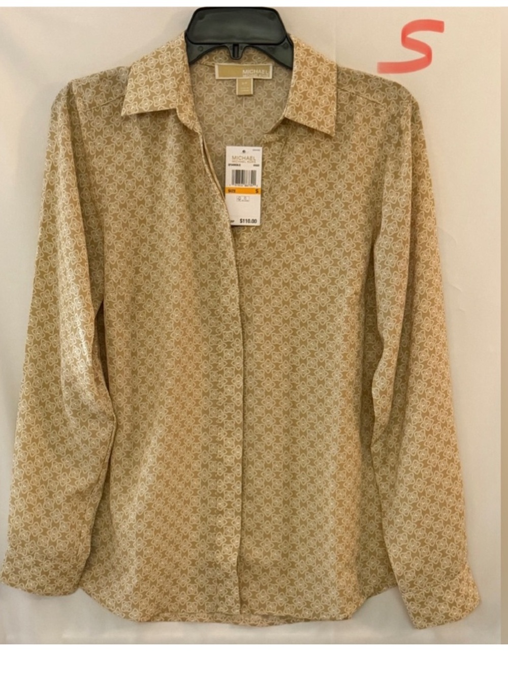Michael Kors Beige Printed Long-Sleeve Button-Down Shirt